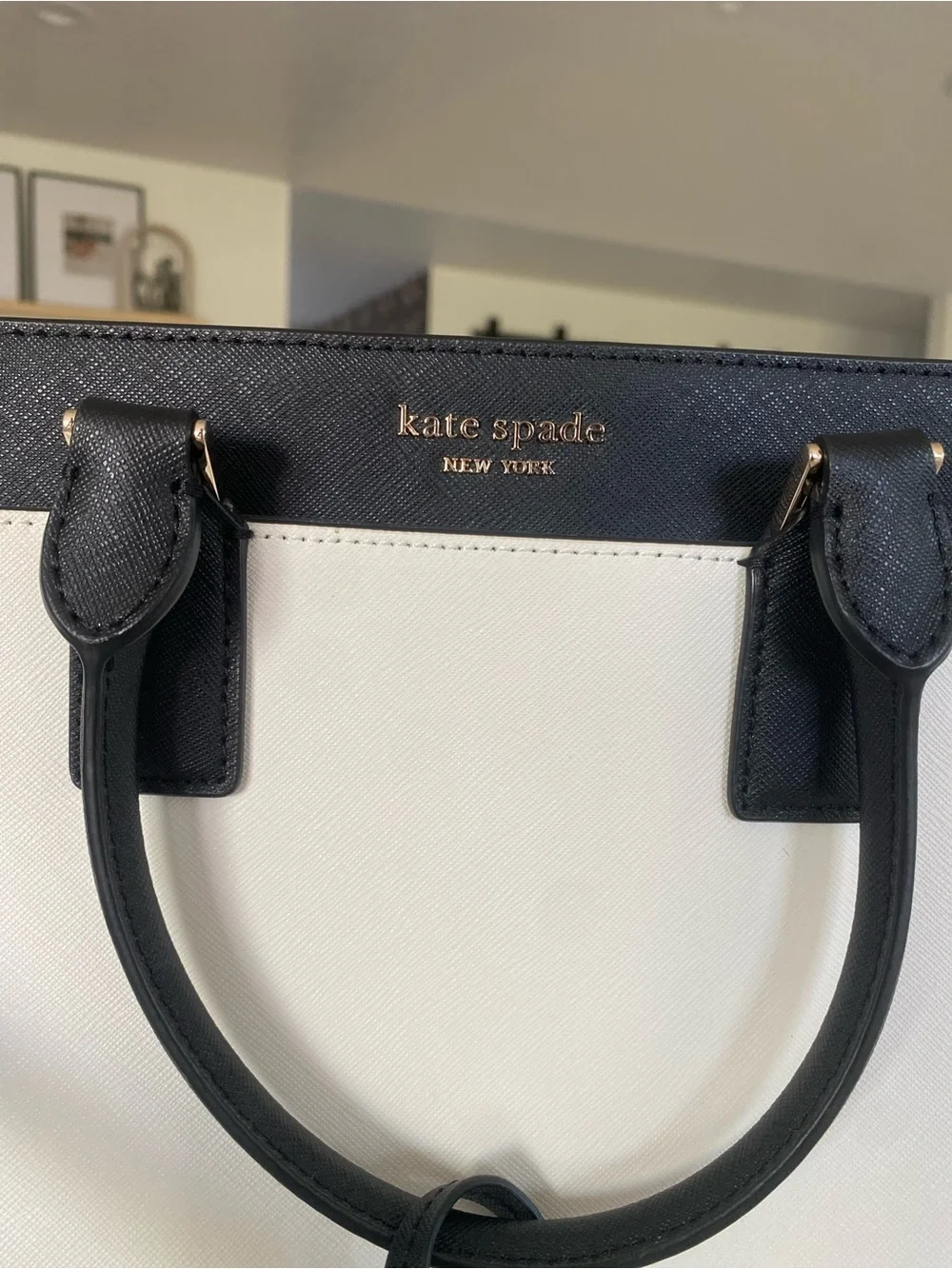 Kate Spade New York Black White Colorblock Medium Satchel Zip Detachable Strap